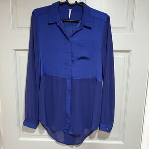 Free People Womens Shirt Medium Purple Sheer Button Down boho Flowy lightweight